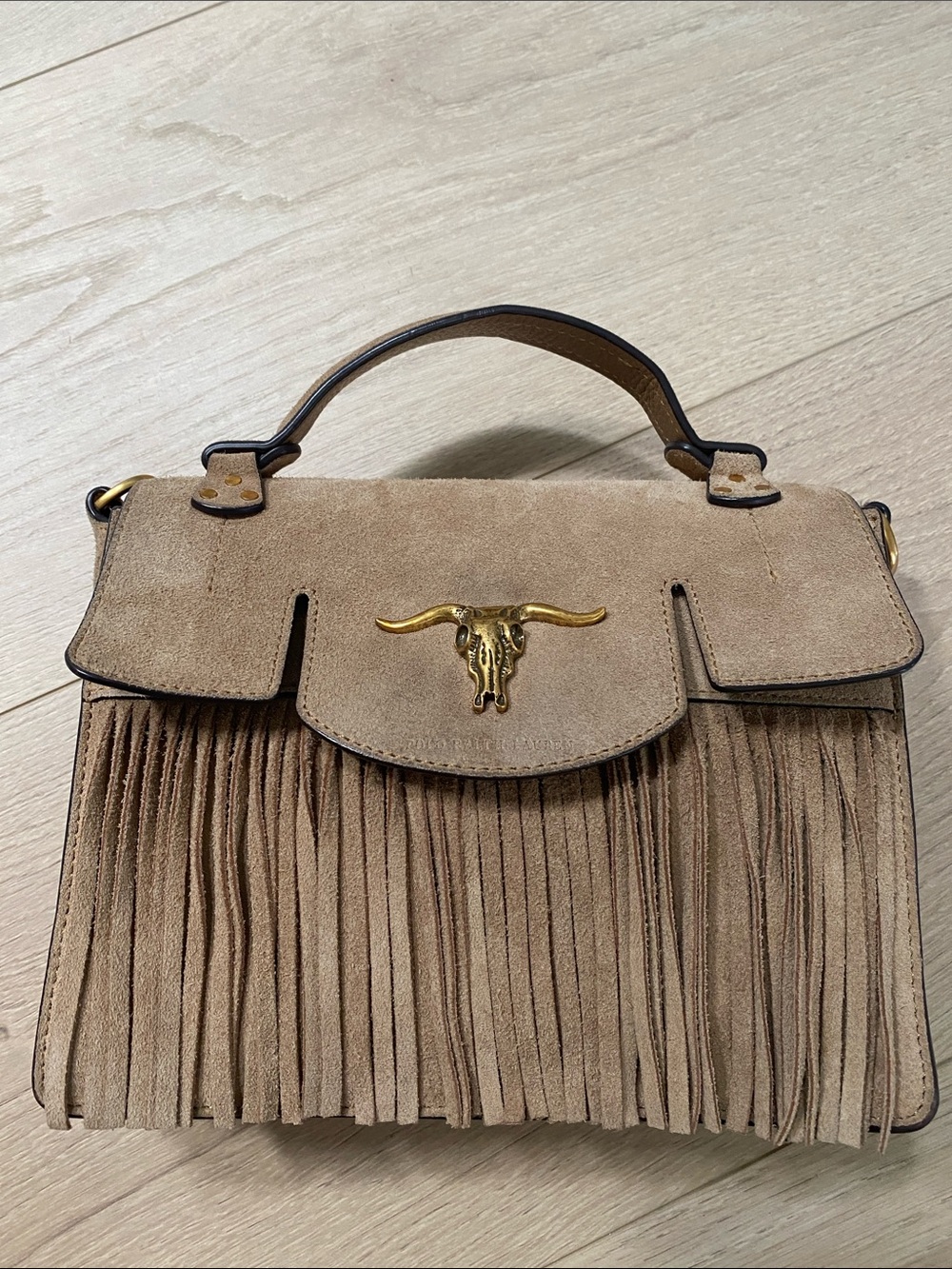 Polo Ralph Lauren Small Schooly Bag in Beige Suede + Strap + Dustbag - Picture 3 of 13